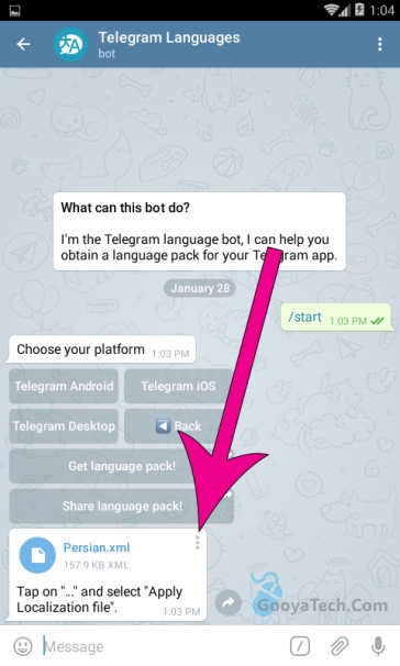 زبان فارسی برای تلگرام