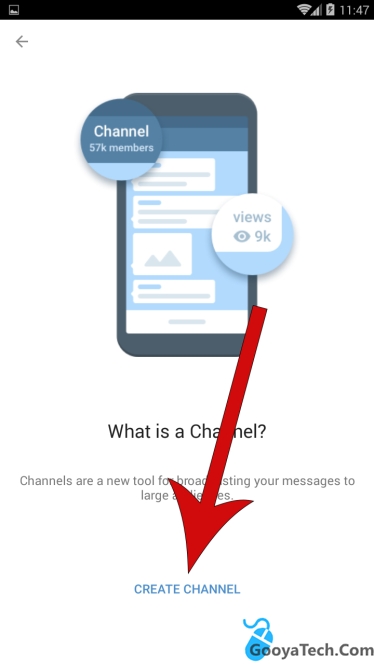 گزینه CREATE CHANNEL برای ساخت کانال تلگرام