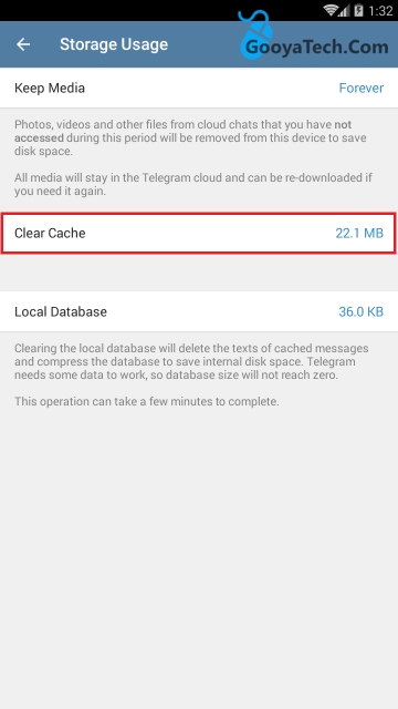  رفع مشکل " متاسفانه تلگرام متوقف شده است " با پاک کردن کش برنامه از خود تلگرام