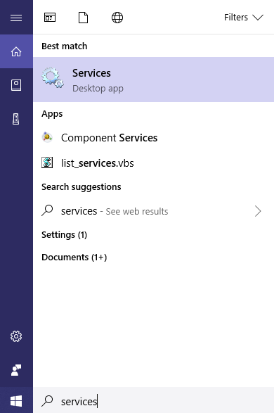 دسترسی به Services از طریق جستجو در ویندوز