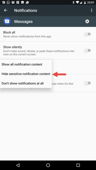 Hide sensitive notification content