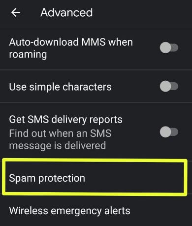 گزینه Spam protection در اندروید