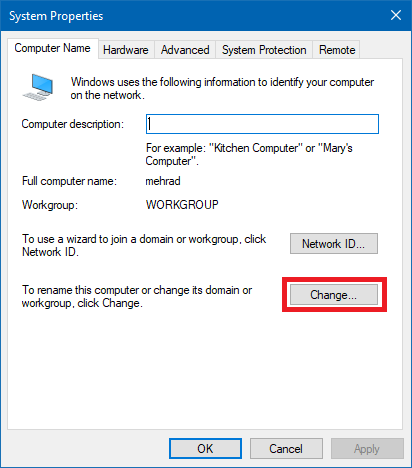 تغییر نام رایانه در ویندوز 10