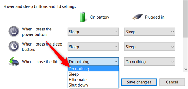تنظیمات گزینه When I close the lid در ویندوز 10