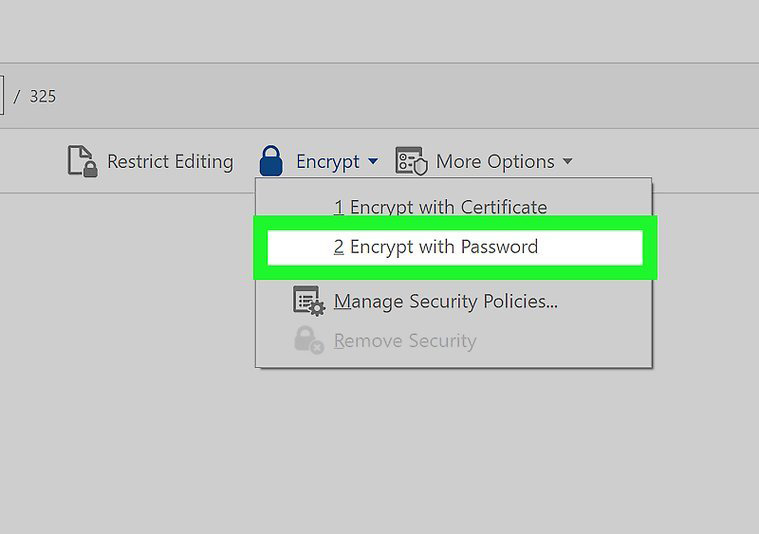 گزینه Encrypt with Password فایل پی دی اف