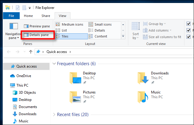 گزینه Details pane فایل اکسپلورر ویندوز 10