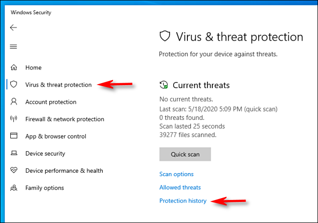 گزینه Virus & threat protection ویندوز دیفندر
