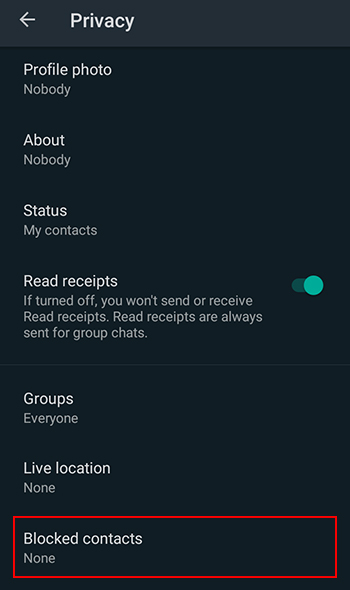 گزینه Blocked Contacts برای بلاک کردن افراد مزاحم در واتساپ