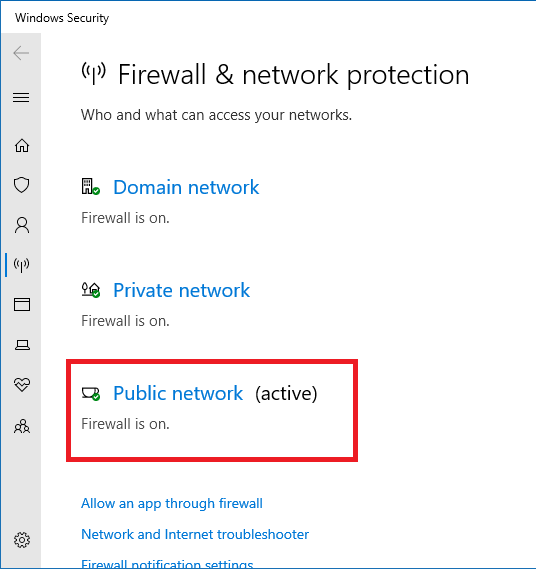 غیرفعال کردن فایروال ویندوز 10 Public network