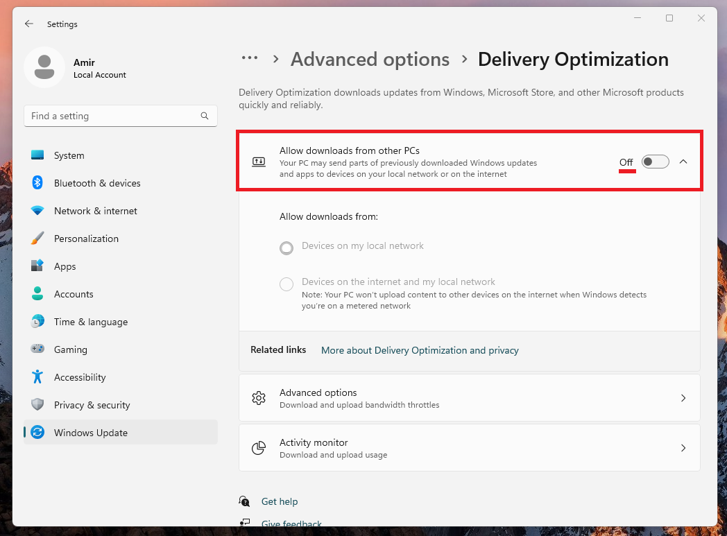 Delivery Optimization و جلوگیری از هدر رفتن اینترنت در ویندوز 11