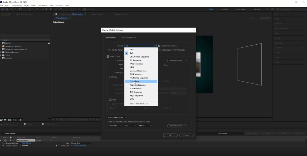 خروجی گرفتن از افترافکت از طریق render queue